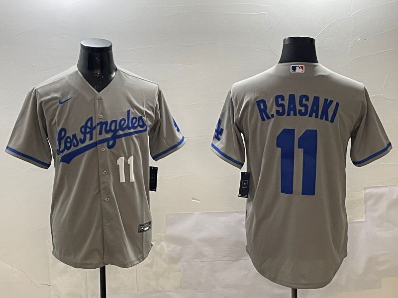 Men Los Angeles Dodgers #11 R.Sasaki Grey Game 2025 Nike MLB Jersey style 4->los angeles dodgers->MLB Jersey